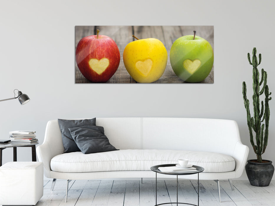 Ampel Herzäpfel, Glasbild Panorama