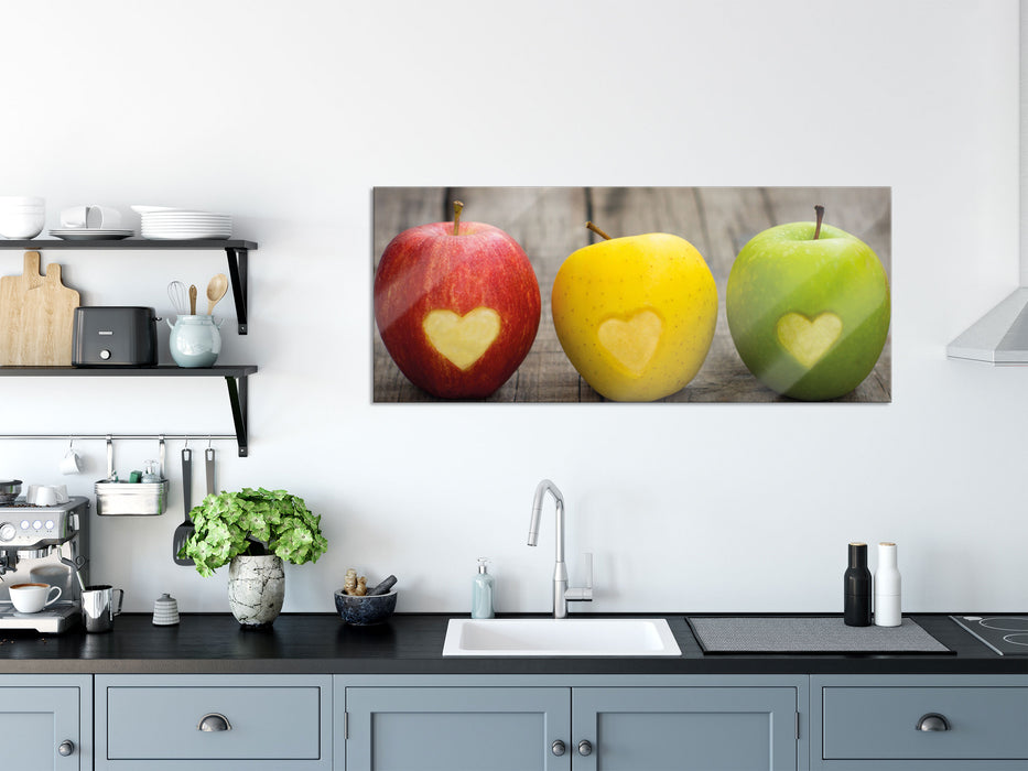 Ampel Herzäpfel, Glasbild Panorama