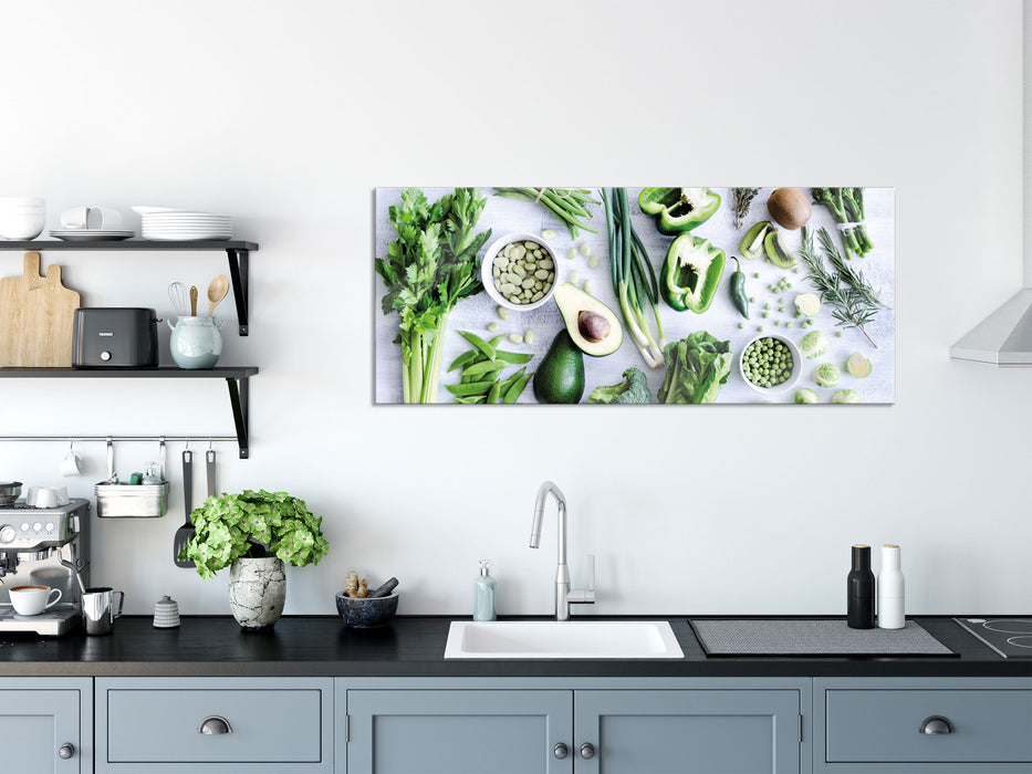 Grüne Gemüse Obst Vielfalt, Glasbild Panorama