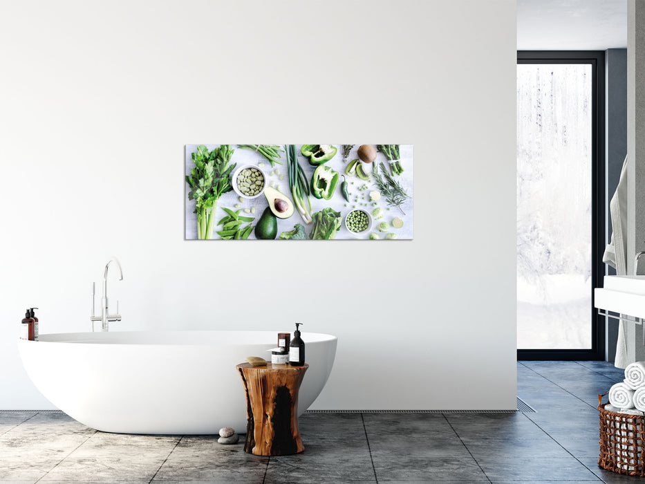 Grüne Gemüse Obst Vielfalt, Glasbild Panorama