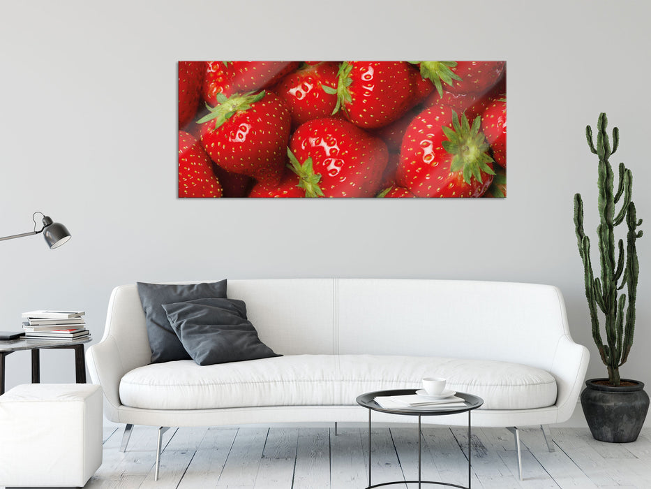 Fruchtig frische Erdbeeren, Glasbild Panorama