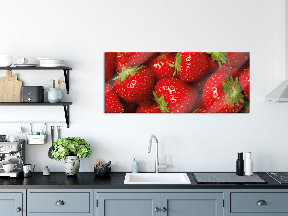 Fruchtig frische Erdbeeren, Glasbild Panorama