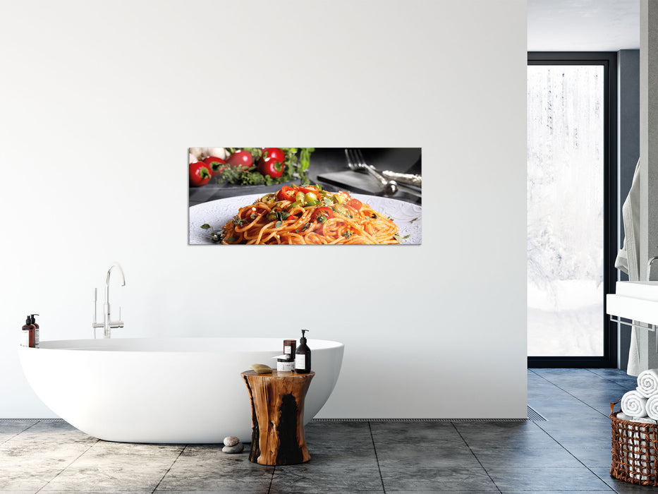 Leckere Spaghetti Italia, Glasbild Panorama