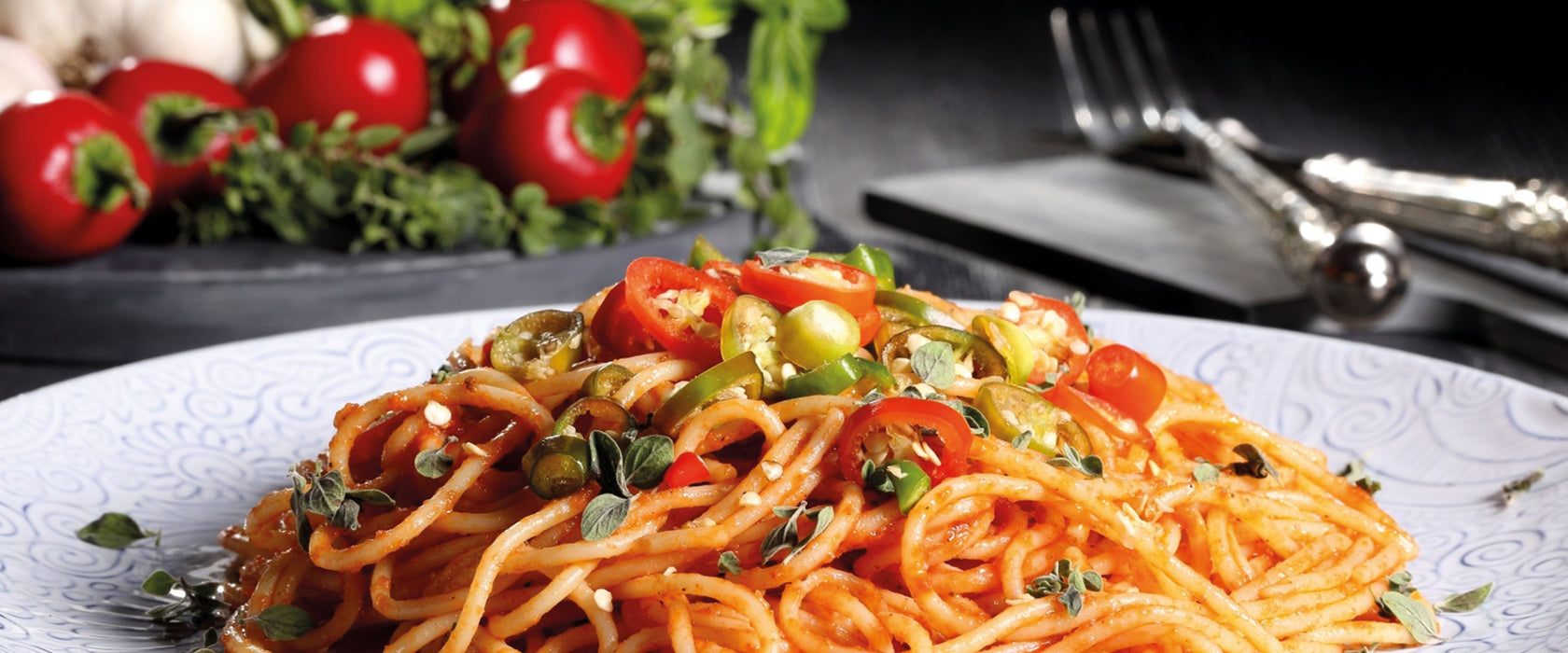 Leckere Spaghetti Italia, Glasbild Panorama