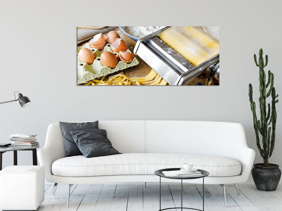 Nudelmaschine Pasta Italia, Glasbild Panorama