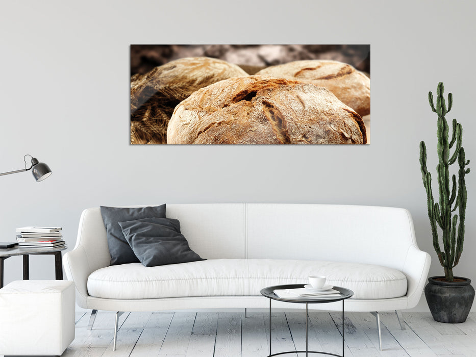 Frisch gebackenes Brot, Glasbild Panorama