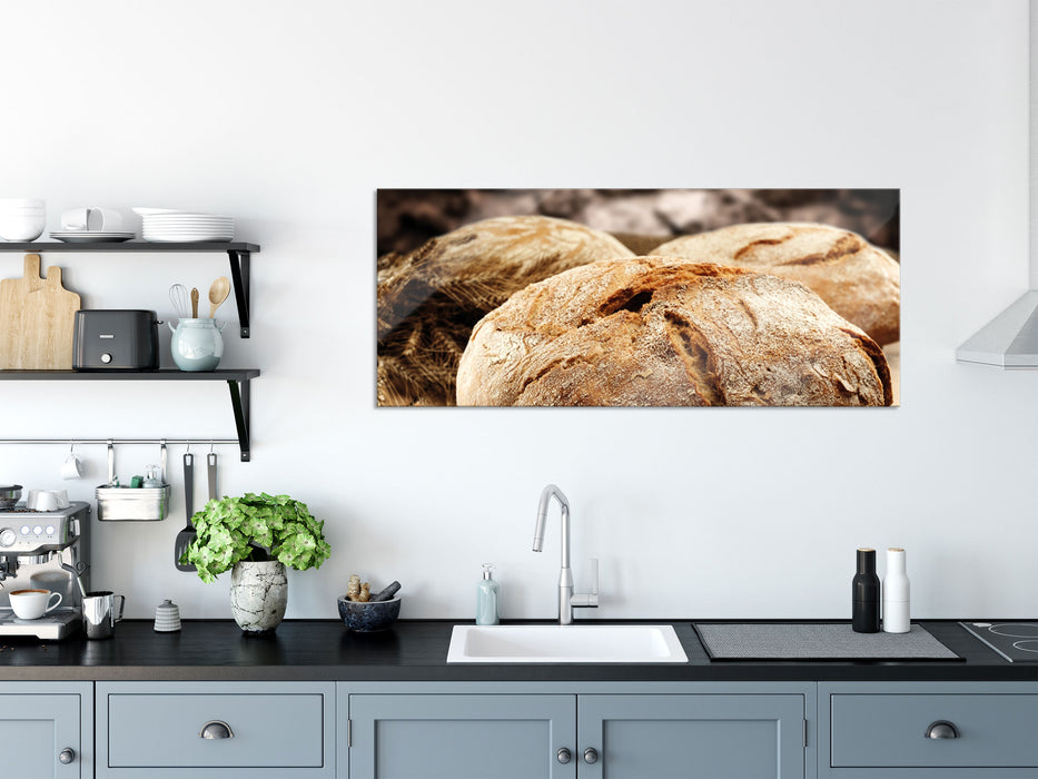 Frisch gebackenes Brot, Glasbild Panorama