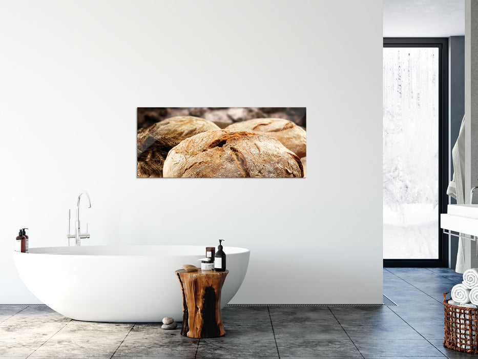 Frisch gebackenes Brot, Glasbild Panorama