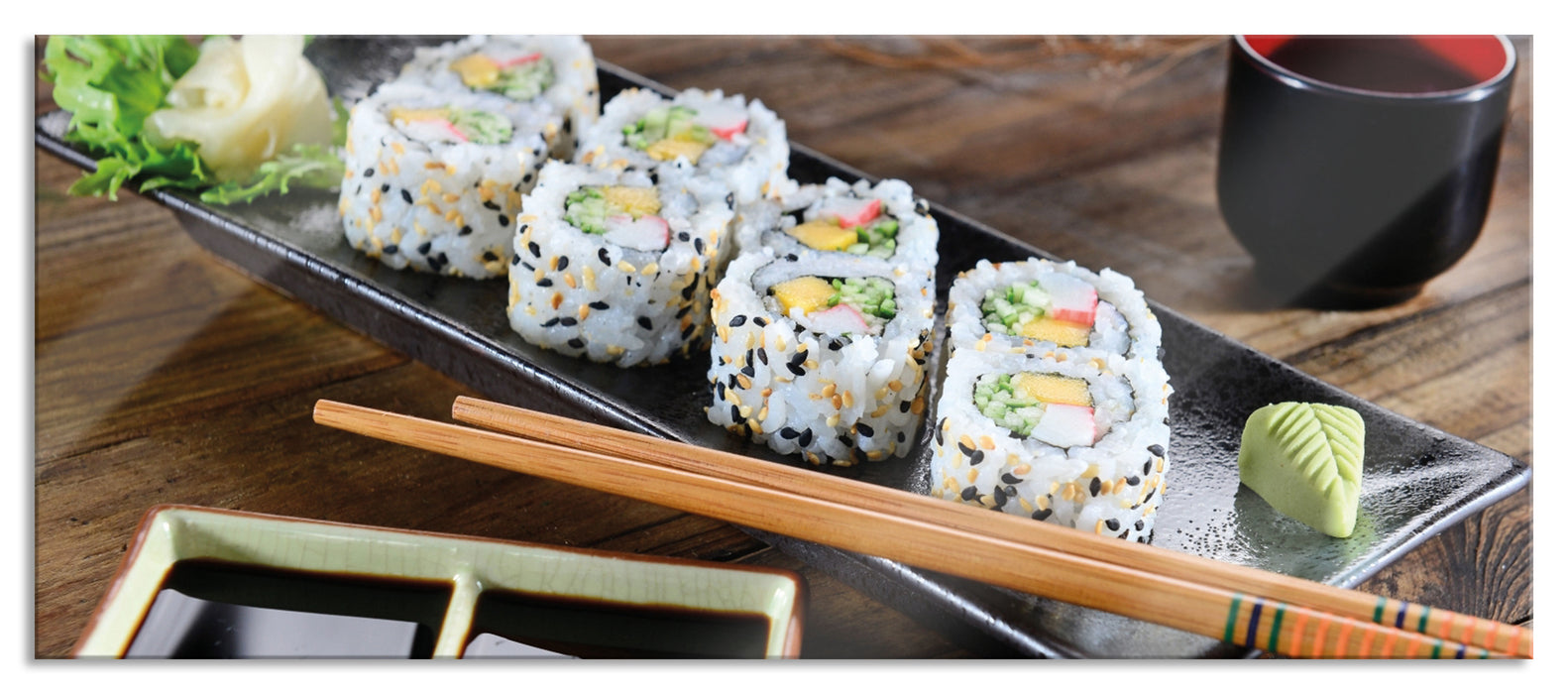 Pixxprint Delikate Inside Out Sushi Rollen, Glasbild Panorama