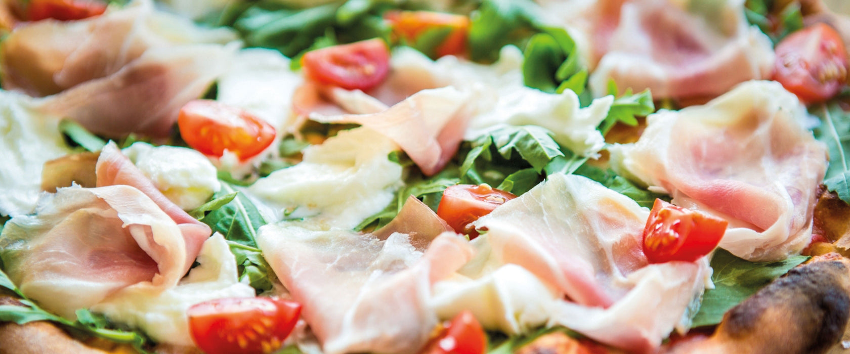 Pizza mit Parmaschinken, Glasbild Panorama