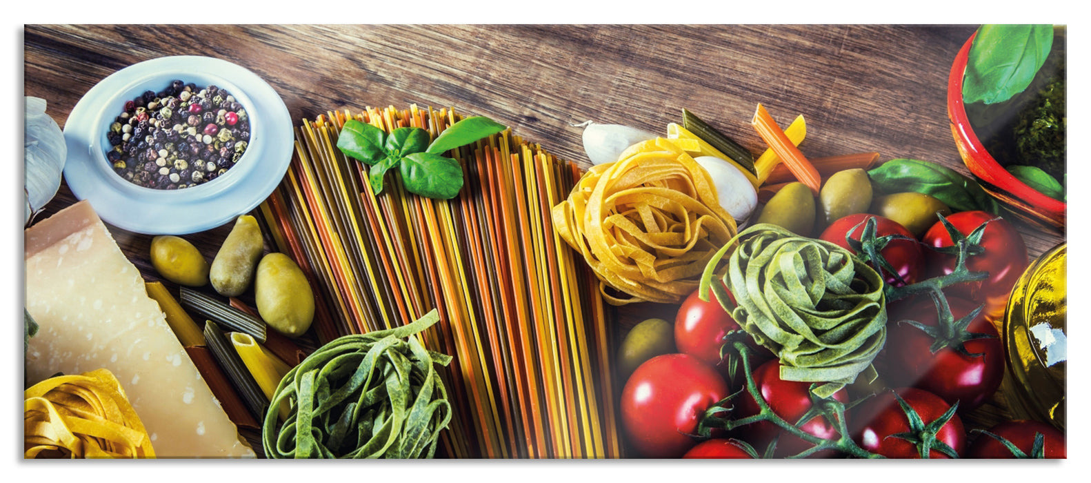 Pixxprint Pasta Italia mit Tomaten, Glasbild Panorama