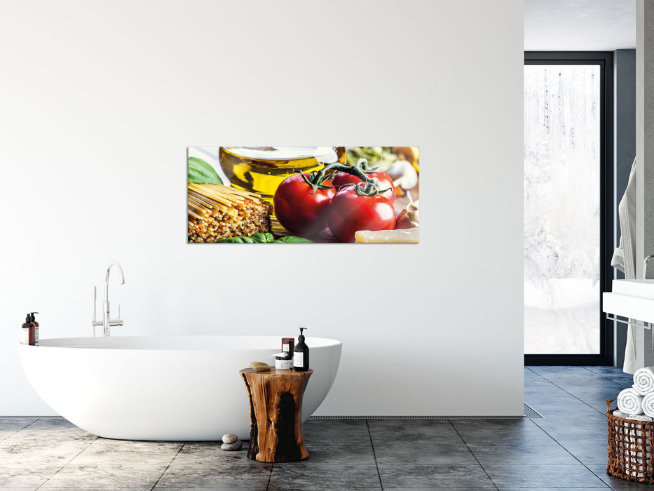 Spaghetti Tomaten Parmesan, Glasbild Panorama