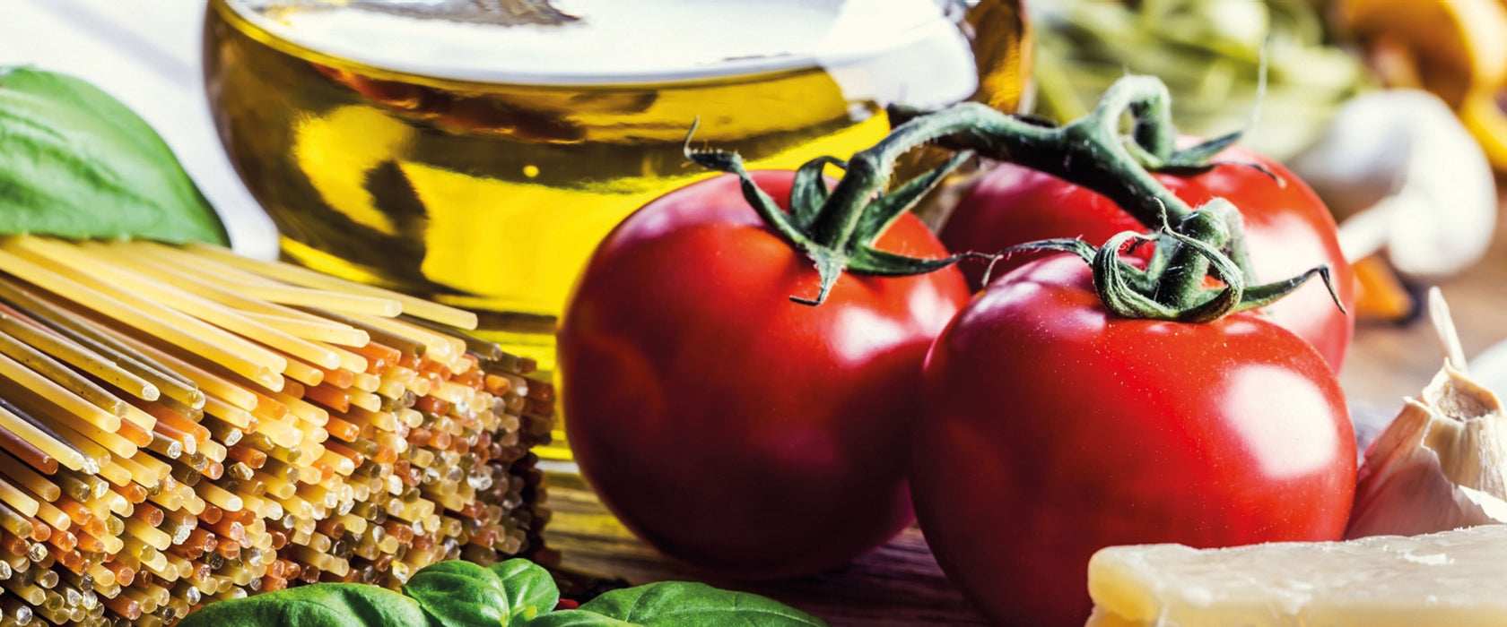 Spaghetti Tomaten Parmesan, Glasbild Panorama
