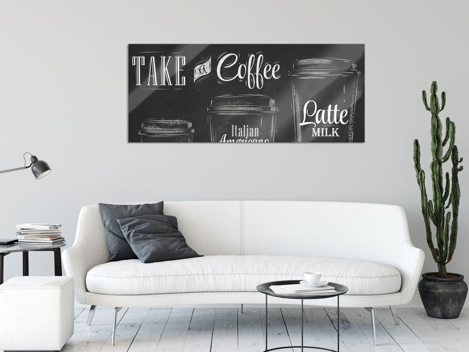 Take a Coffee Kaffee Speziale, Glasbild Panorama