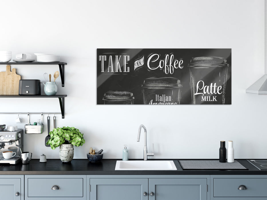 Take a Coffee Kaffee Speziale, Glasbild Panorama