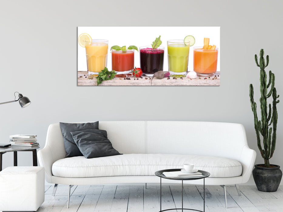 Gesunde Bio Fruchtsäfte, Glasbild Panorama