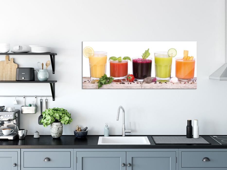 Gesunde Bio Fruchtsäfte, Glasbild Panorama