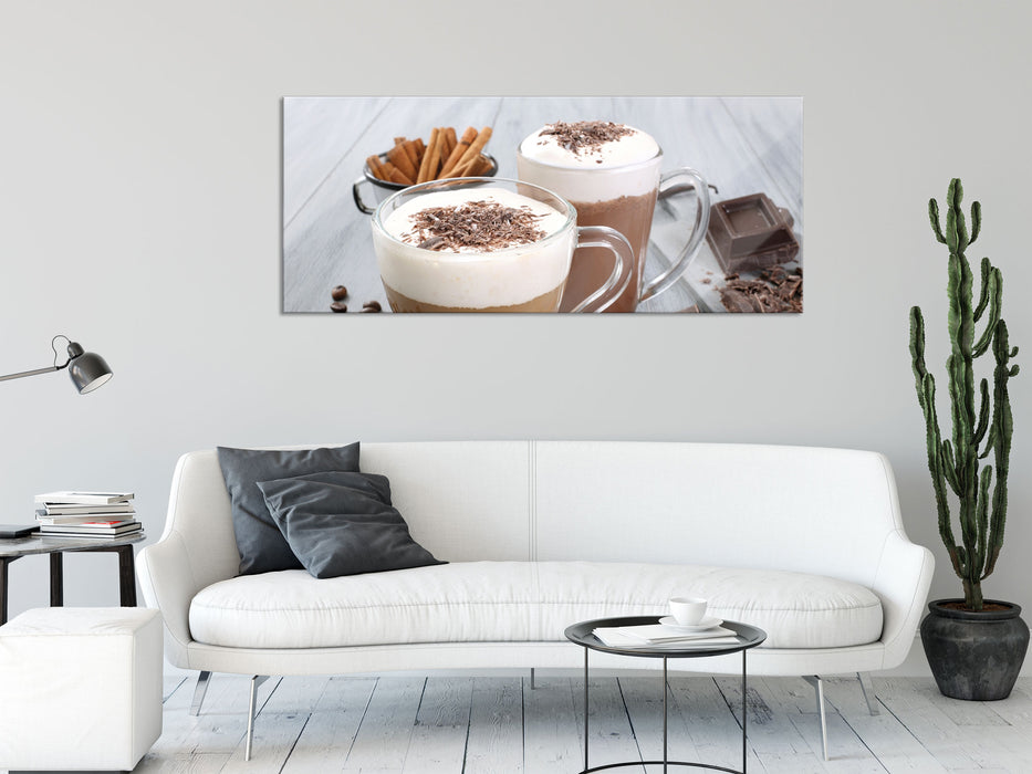 Schokolade und Kaffee, Glasbild Panorama