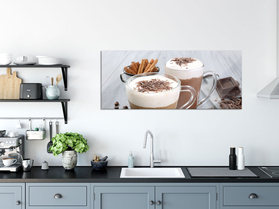 Schokolade und Kaffee, Glasbild Panorama
