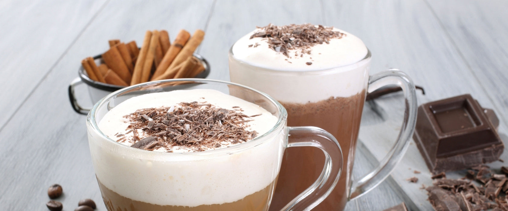 Schokolade und Kaffee, Glasbild Panorama