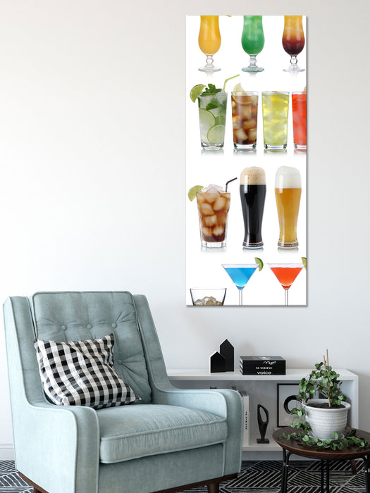 Cocktails Long Drinks und Bier, Glasbild Panorama