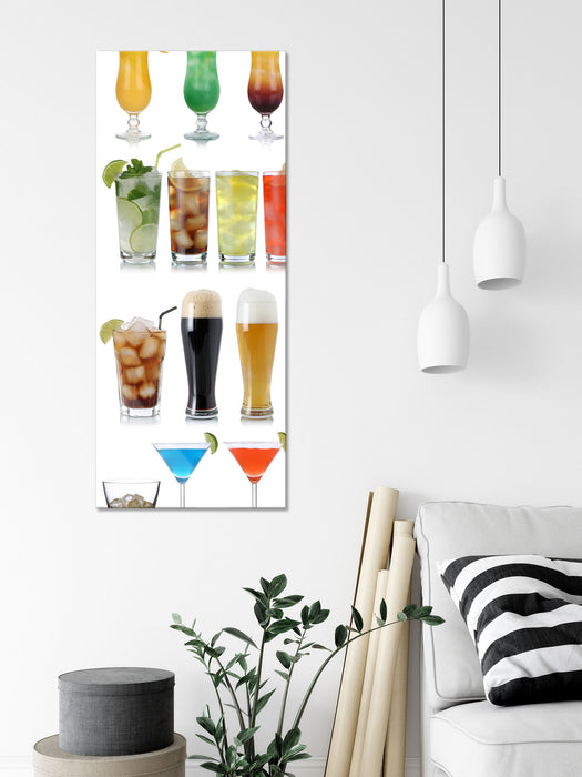 Cocktails Long Drinks und Bier, Glasbild Panorama