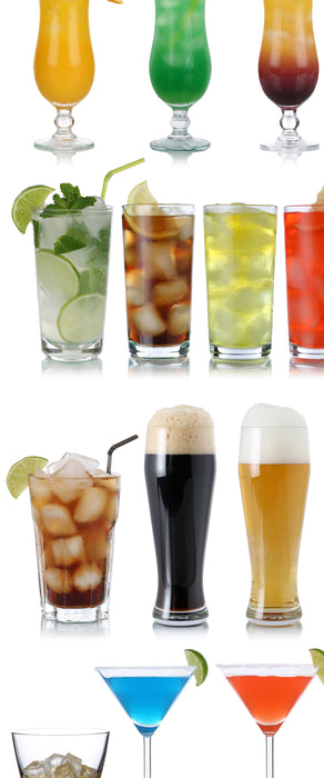 Cocktails Long Drinks und Bier, Glasbild Panorama