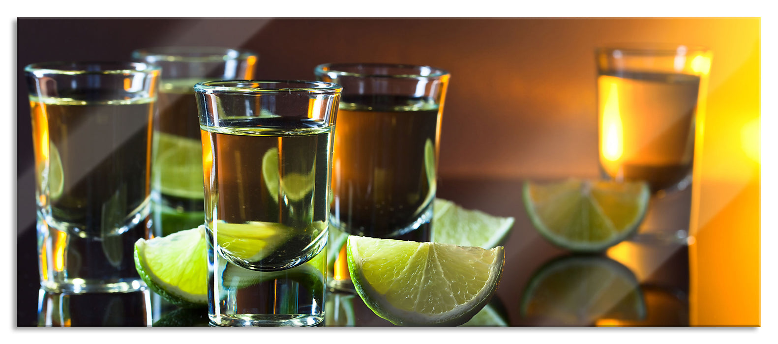 Pixxprint Tequila mit Limetten, Glasbild Panorama