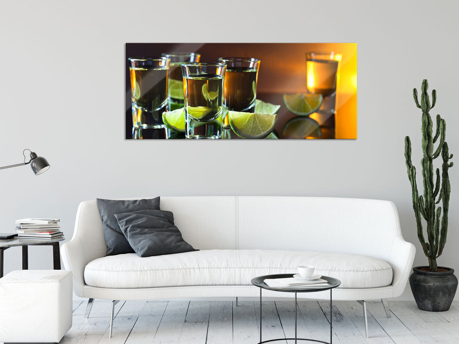 Tequila mit Limetten, Glasbild Panorama
