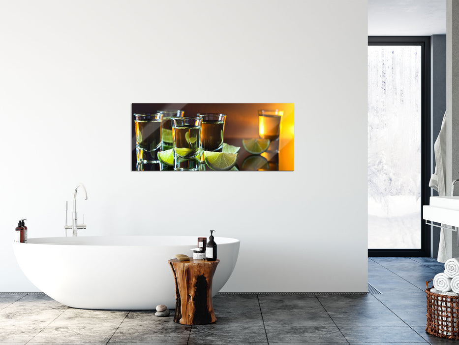 Tequila mit Limetten, Glasbild Panorama