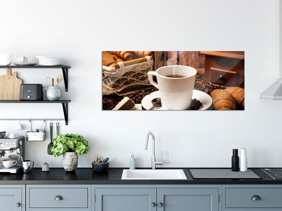 heißer aufgebrühter Kaffee, Glasbild Panorama