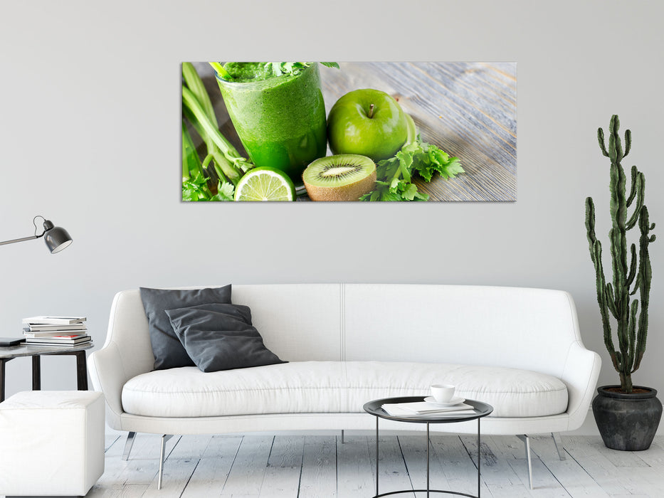 BIO Smoothie Apfel Limette Kiwi, Glasbild Panorama