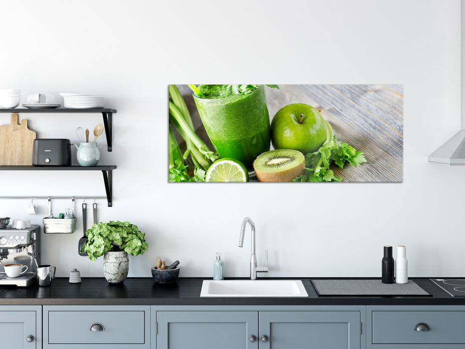 BIO Smoothie Apfel Limette Kiwi, Glasbild Panorama