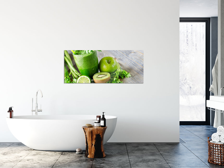 BIO Smoothie Apfel Limette Kiwi, Glasbild Panorama