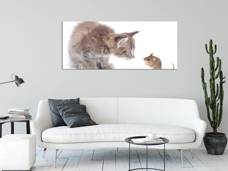 Katze und Maus Freunde, Glasbild Panorama