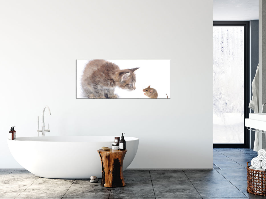 Katze und Maus Freunde, Glasbild Panorama