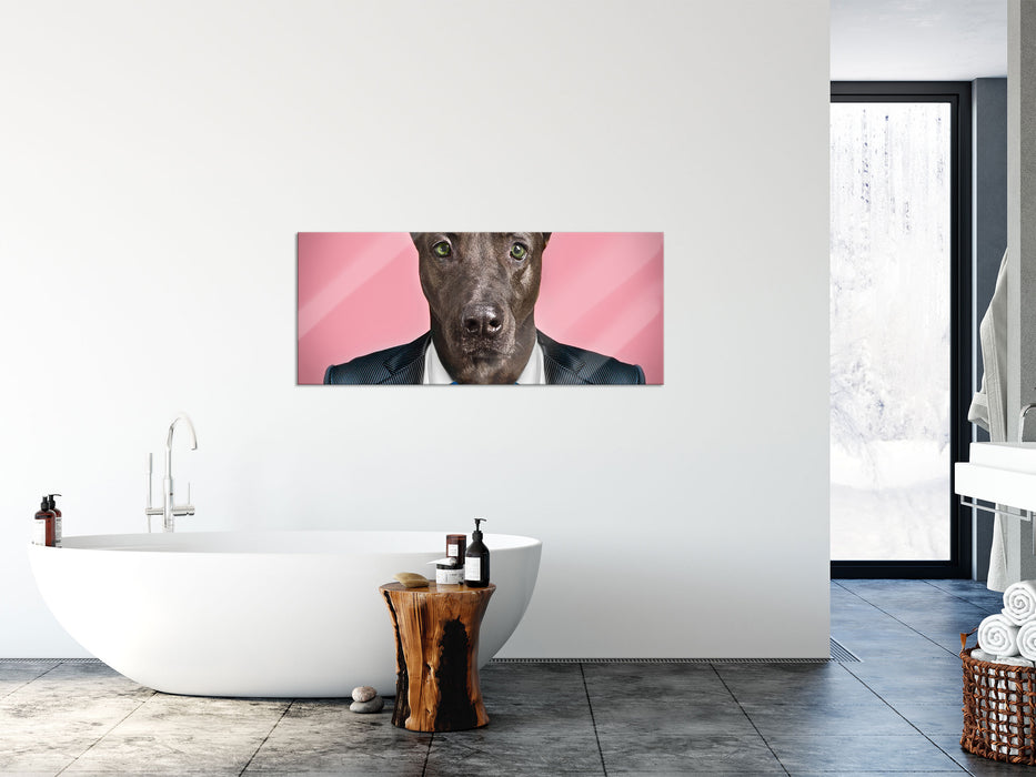 Manager Hund mit Anzug, Glasbild Panorama