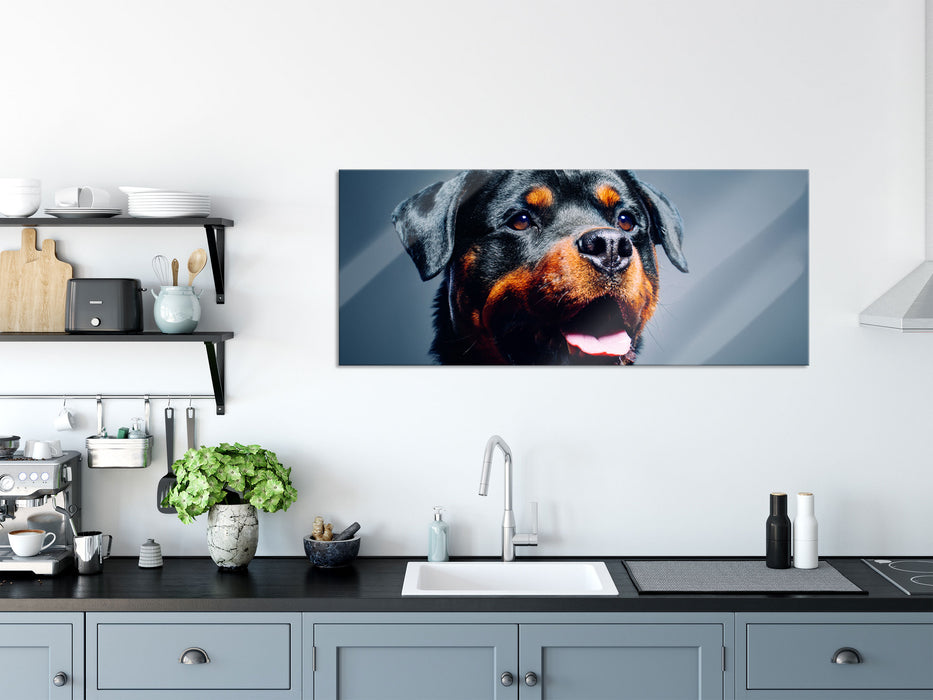 Treuer Rottweiler, Glasbild Panorama