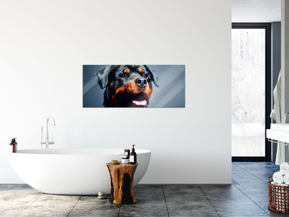 Treuer Rottweiler, Glasbild Panorama