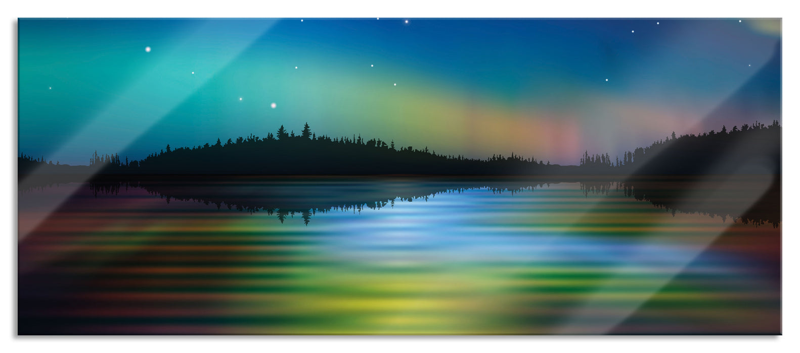 Pixxprint Polarlichter in Alaska, Glasbild Panorama