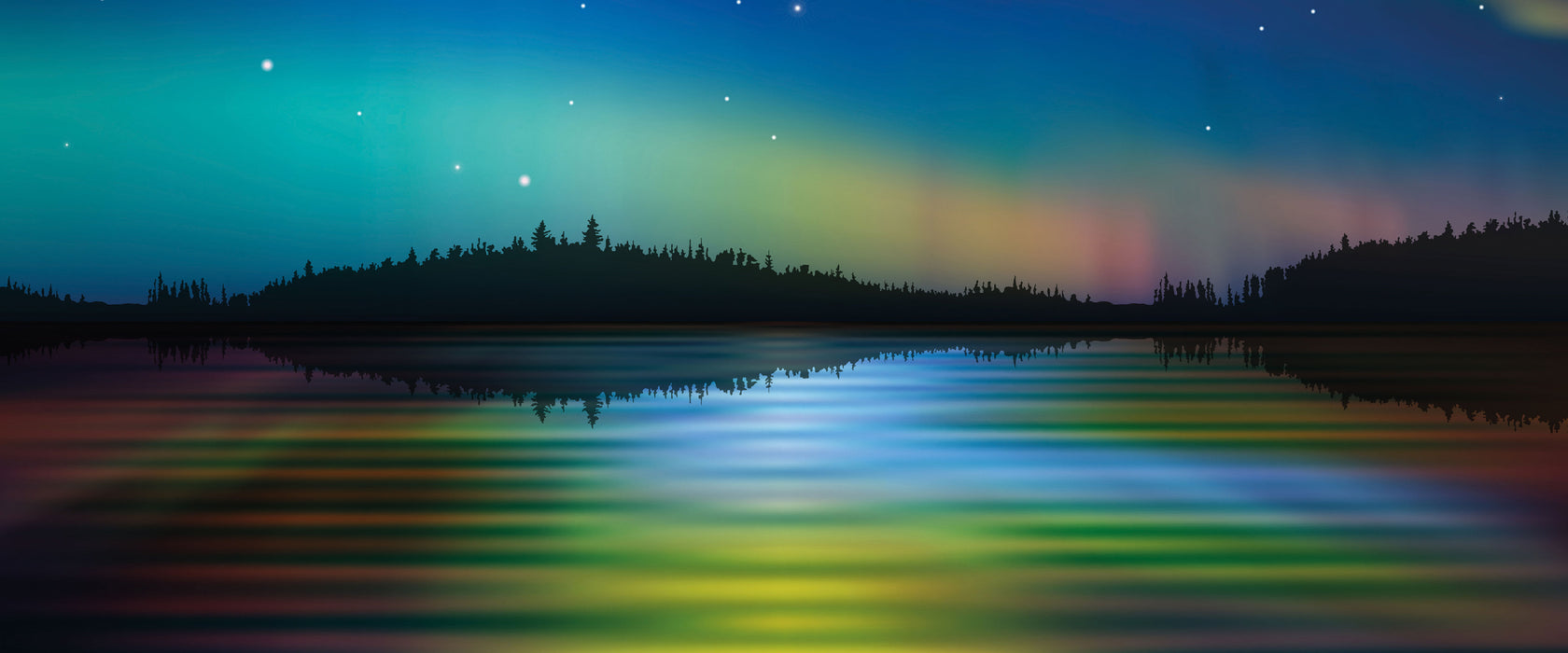 Polarlichter in Alaska, Glasbild Panorama