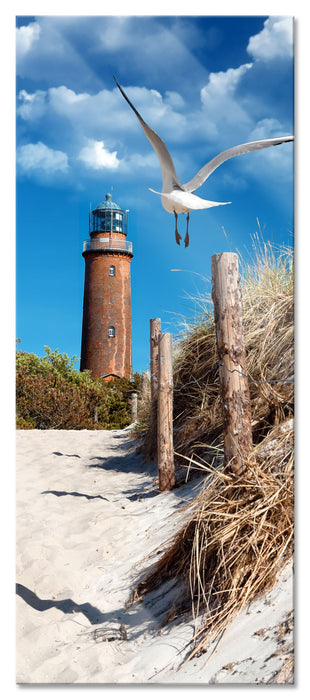 Pixxprint Schöner Leuchtturm am Strand, Glasbild Panorama