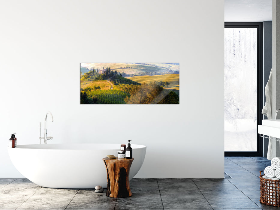 Italienische Toskana Landschaft, Glasbild Panorama