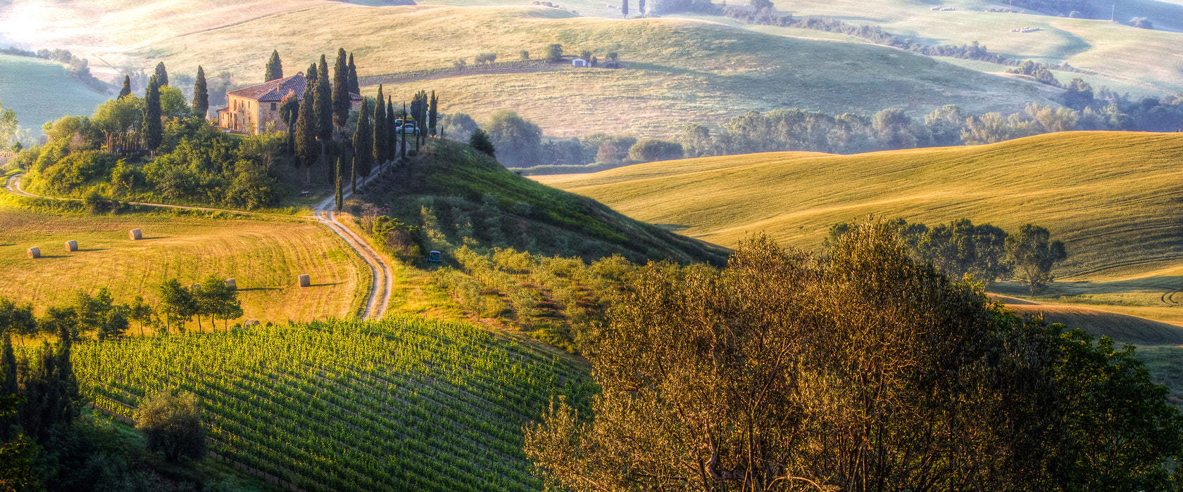 Italienische Toskana Landschaft, Glasbild Panorama