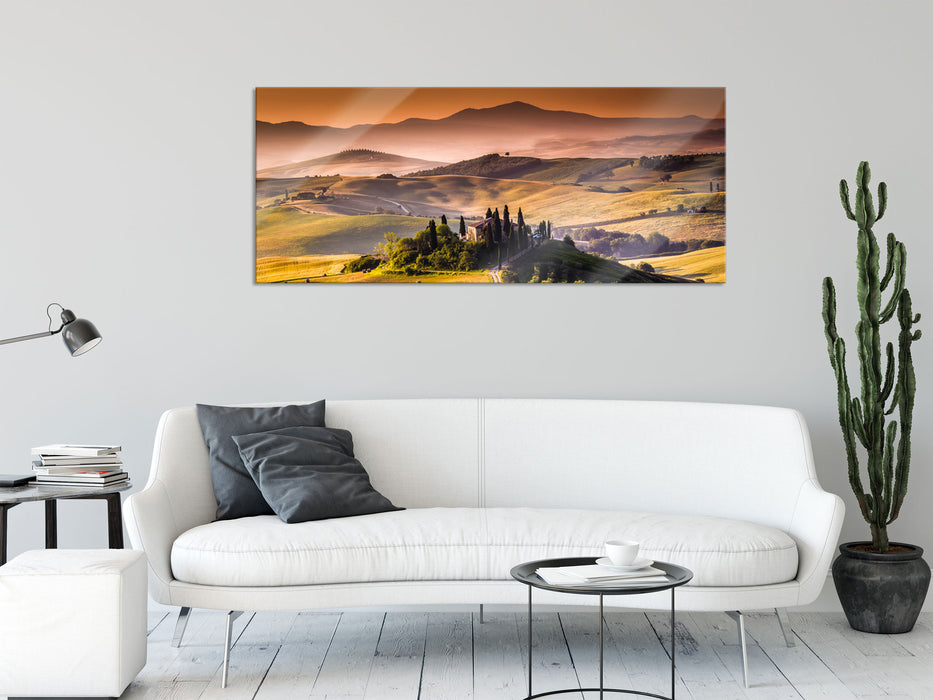 Wunderschöne Toskana Landschaft, Glasbild Panorama