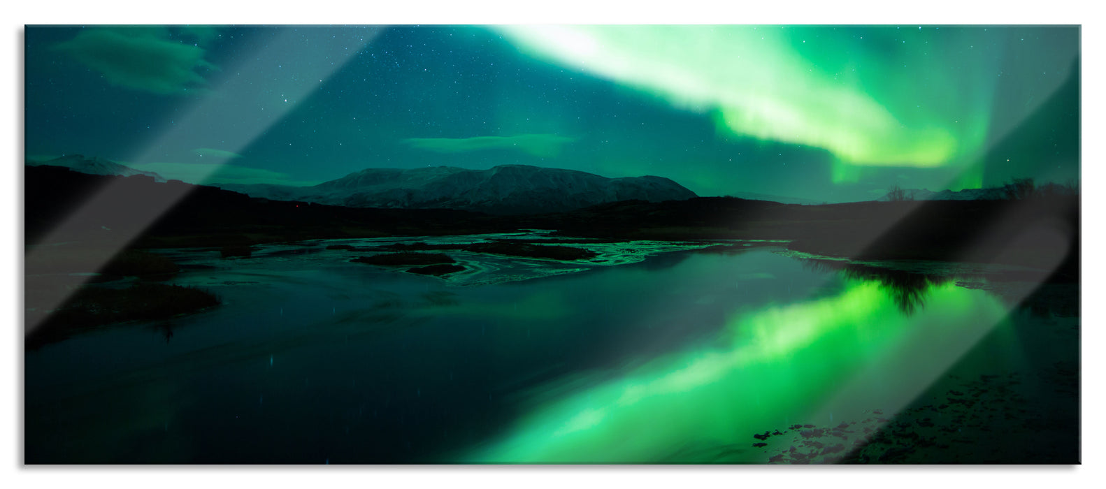 Pixxprint Polarlichter in Skandinavien, Glasbild Panorama