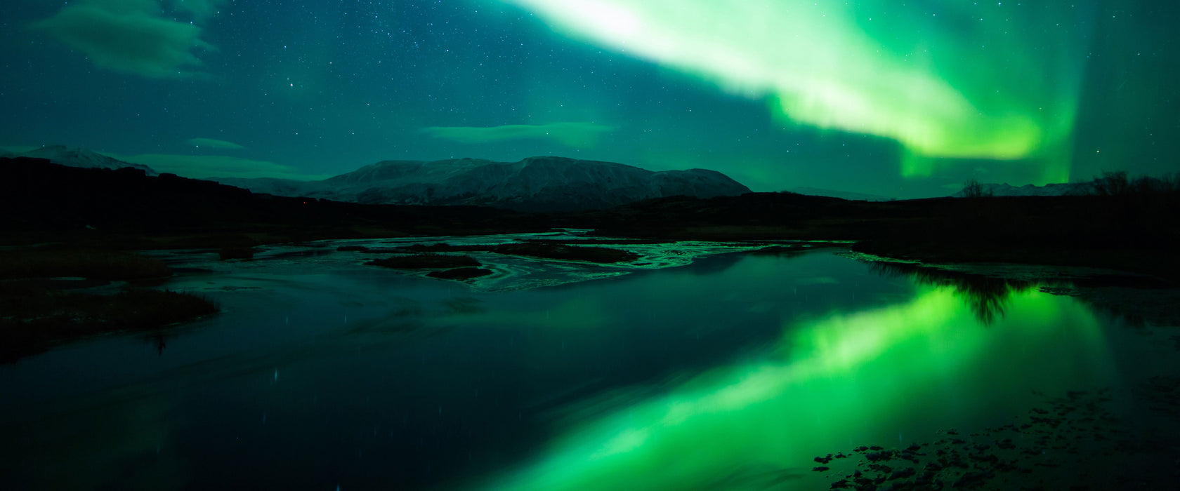 Polarlichter in Skandinavien, Glasbild Panorama