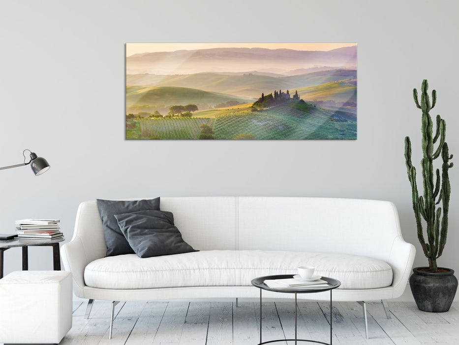 Toskana Landschaft, Glasbild Panorama