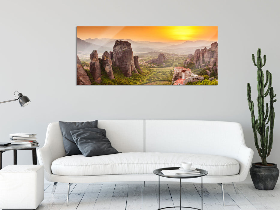 Häuser auf Felsen, Glasbild Panorama