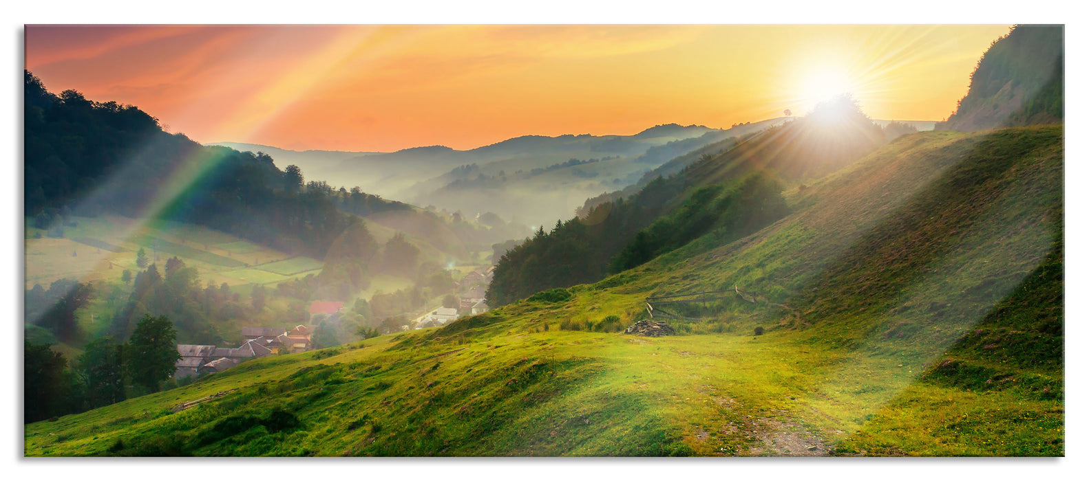 Pixxprint Berge Sonnenuntergang, Glasbild Panorama